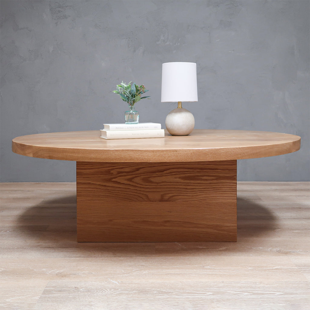 Round White Oak Coffee Table With Square Base