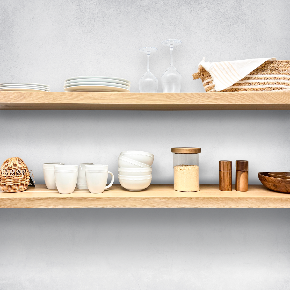 White Oak Wood Floating Shelves in Kitchen