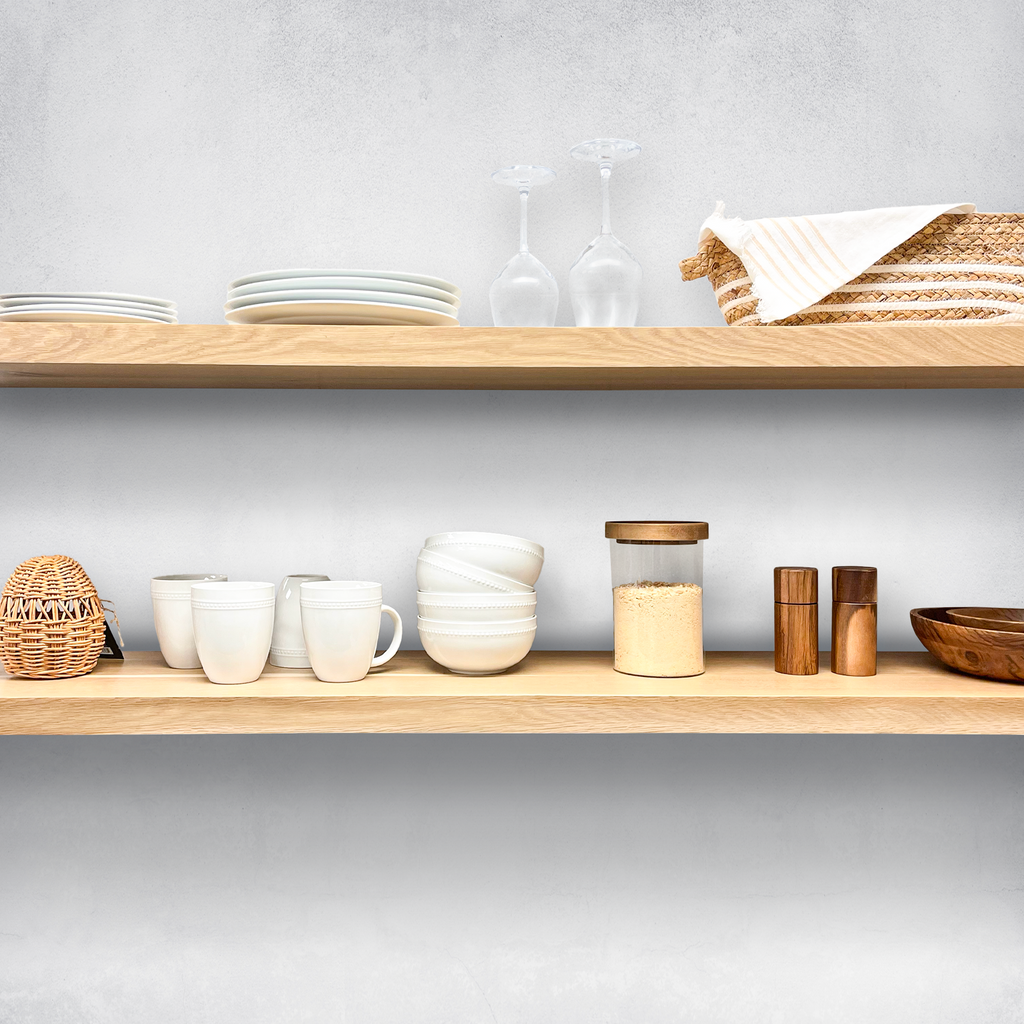 White Oak Wood Floating Shelves in Kitchen